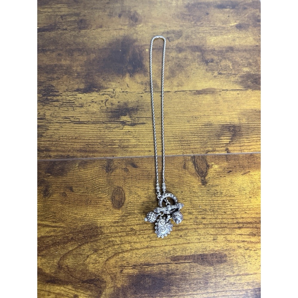 Brighton Vintage Charm Necklace Front Toggle Acorns and Heart Charms 16"